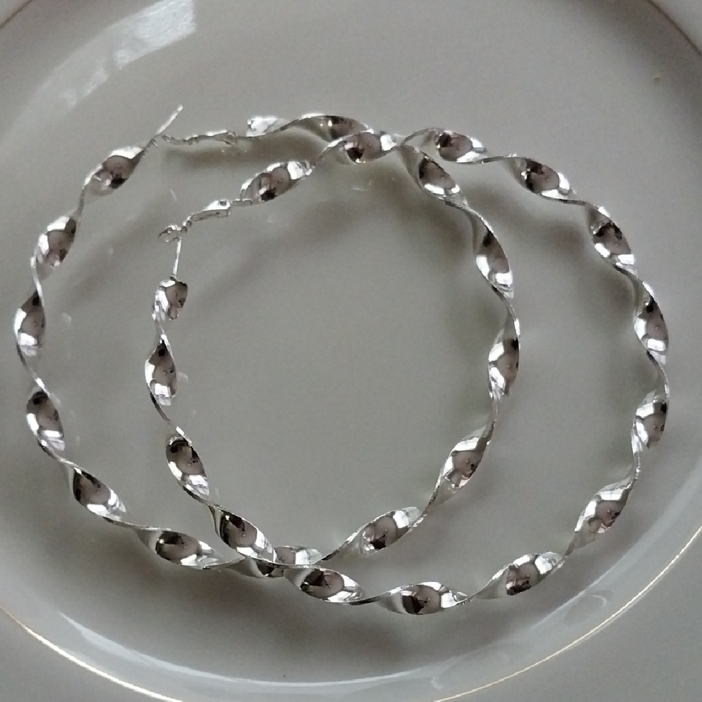 Silver Twisted Hoop Earrings - Women Jewelry